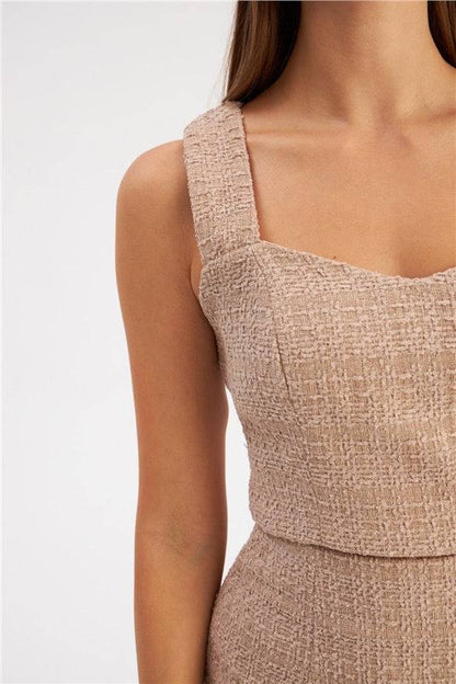 Chemisier court en tweed à bretelles - Beige