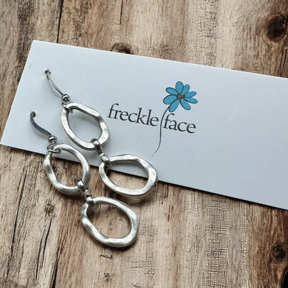 Wavy Hoop Drop Earrings – Matte Silver Asymmetrical Hoops, Hypoallergenic