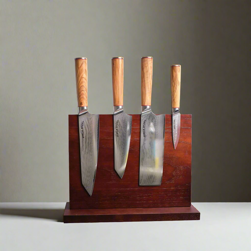 Ginza Steel Série KC MIA FIVE – Set de 5 couteaux essentiels avec bloc de bois magnétique