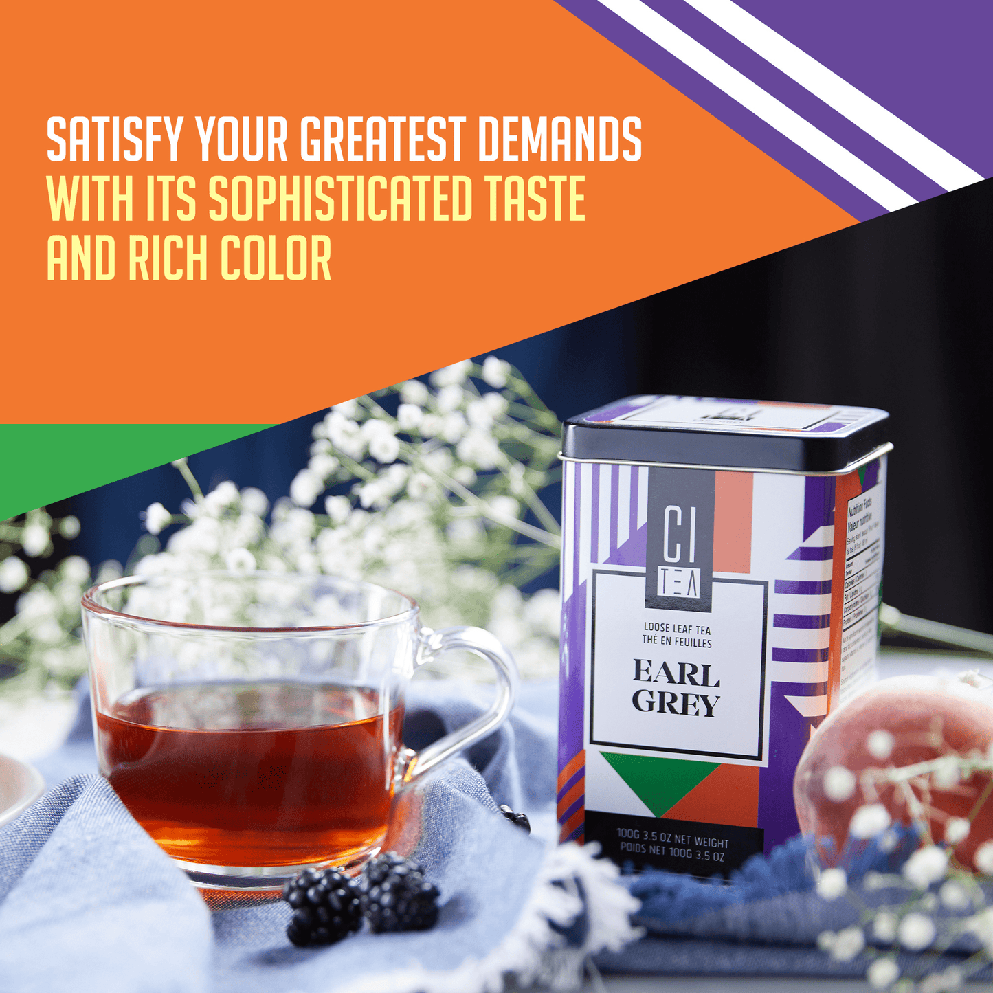 Coffret cadeau théière avec thé en vrac Earl Grey et infuseur