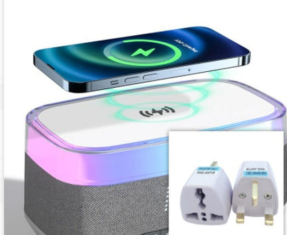 Réveil intelligent multifonctionnel Haut-parleur Bluetooth Chargeur sans fil Chargement rapide Horloge Lumière d'ambiance Décoration intérieure