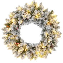 24-Inch Flocked Christmas Wreath with Lights – Green Pine Cones & Berries Holiday Decor (United States & Canada Delivery Only)