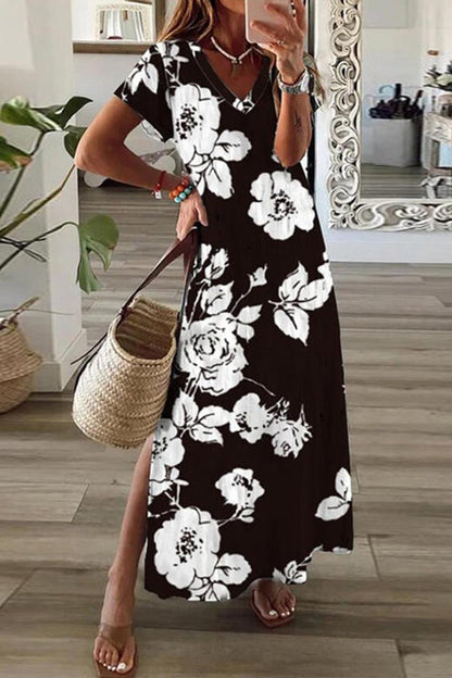 Robe d’été élégante à impression 3D pour femme – Robe mi-longue tendance à fente