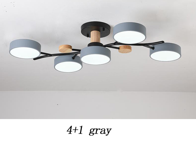 Plafonnier LED pour salon, style nordique, bois simple, coloris macaron