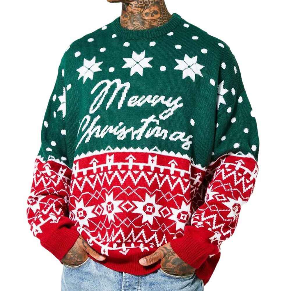 Pull de Noël à col rond pour homme – Pull en tricot coupe ample pour l'automne et l'hiver