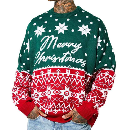 Pull de Noël à col rond pour homme – Pull en tricot coupe ample pour l'automne et l'hiver