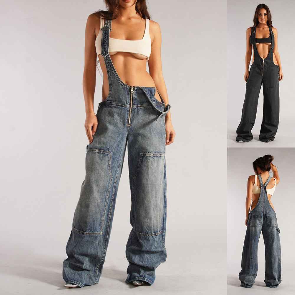 Combinaison en jean coupe ample pour femme – Salopette large style Y2K à bretelles