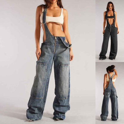 Combinaison en jean coupe ample pour femme – Salopette large style Y2K à bretelles