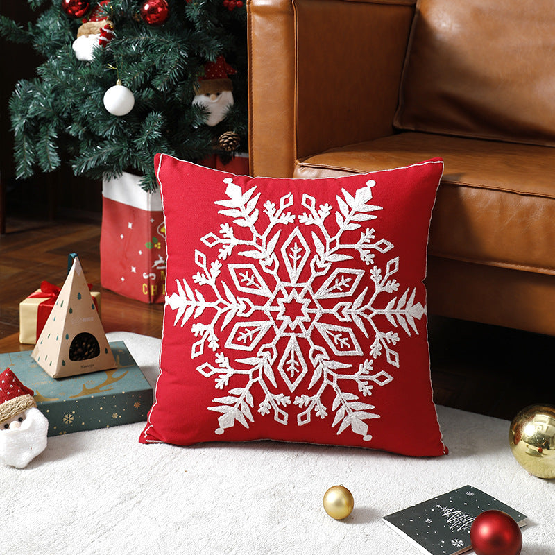 Housse de coussin de Noël motif renne – Taie d'oreiller brodée avec élan de dessin animé pour canapé et maison