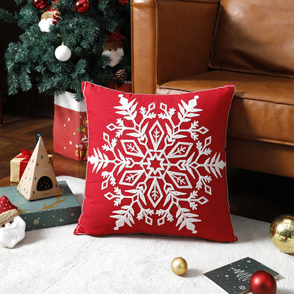 Housse de coussin de Noël motif renne – Taie d'oreiller brodée avec élan de dessin animé pour canapé et maison