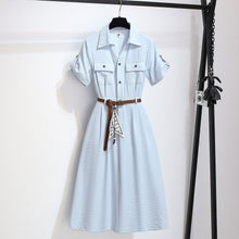 Women’s Summer Waist-Cinching A-Line Shirt Dress – Casual Button-Up Flare Dress