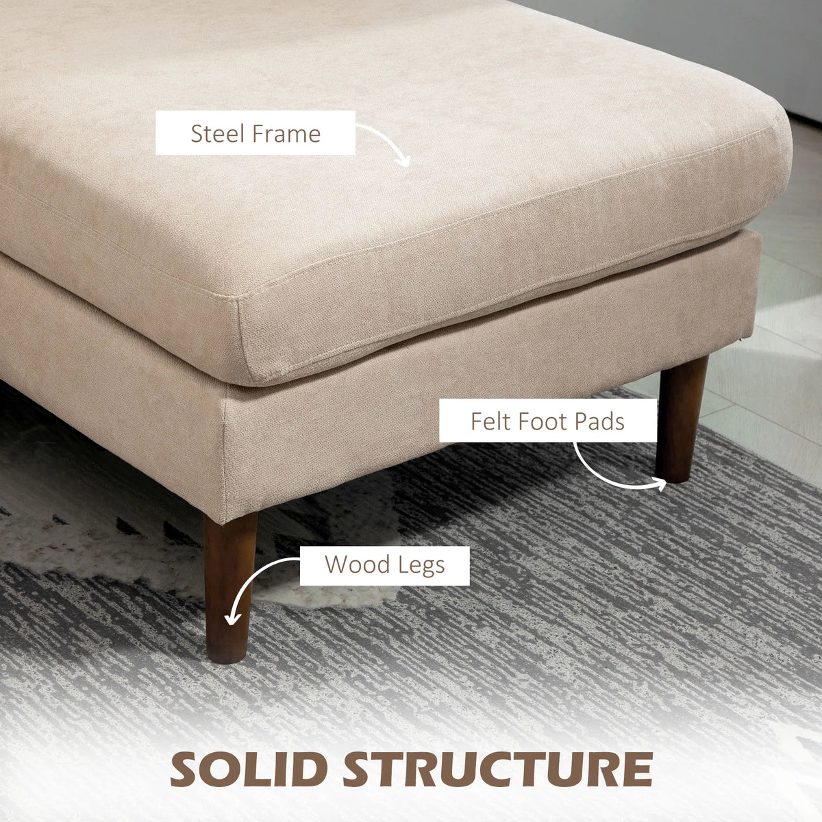 Beige U-Shaped Sectional Sofa – 4-Seater Fabric Couch with Double Chaise Lounge & Wooden Legs (United States & Canada Delivery Only)