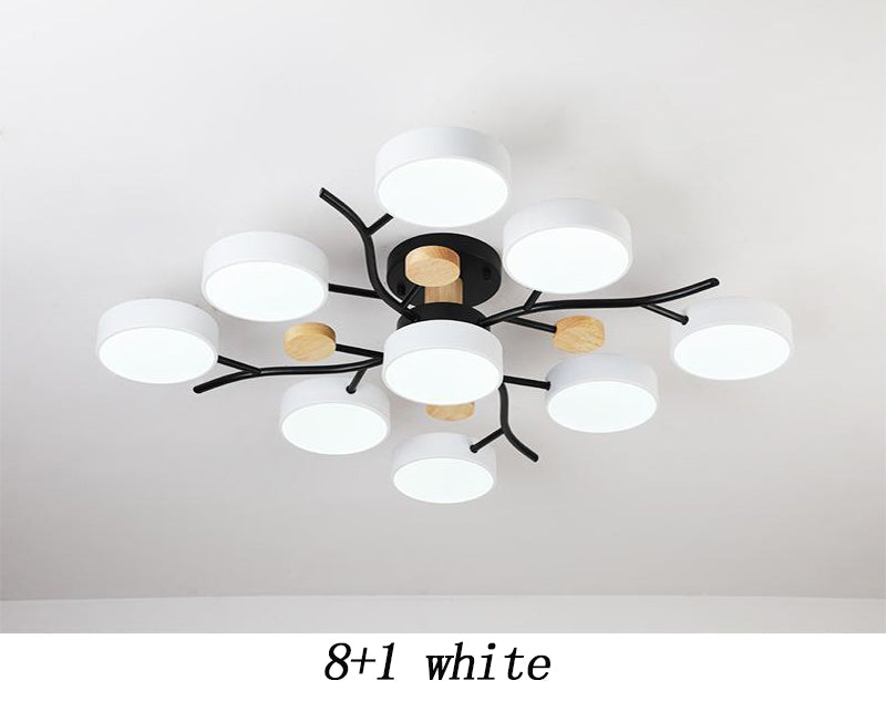 Plafonnier LED pour salon, style nordique, bois simple, coloris macaron