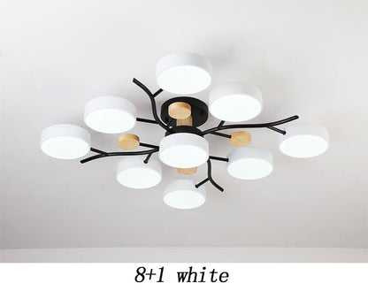 Plafonnier LED pour salon, style nordique, bois simple, coloris macaron
