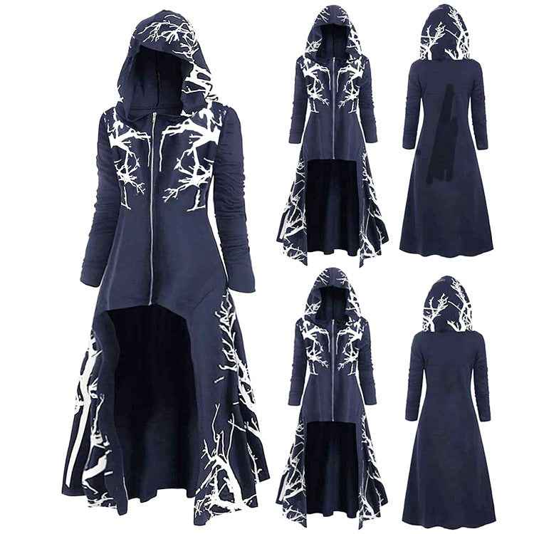 Veste cape gothique d'Halloween pour femme – Manteau de costume à manches longues zippé et imprimé