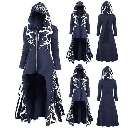 Veste cape gothique d'Halloween pour femme – Manteau de costume à manches longues zippé et imprimé
