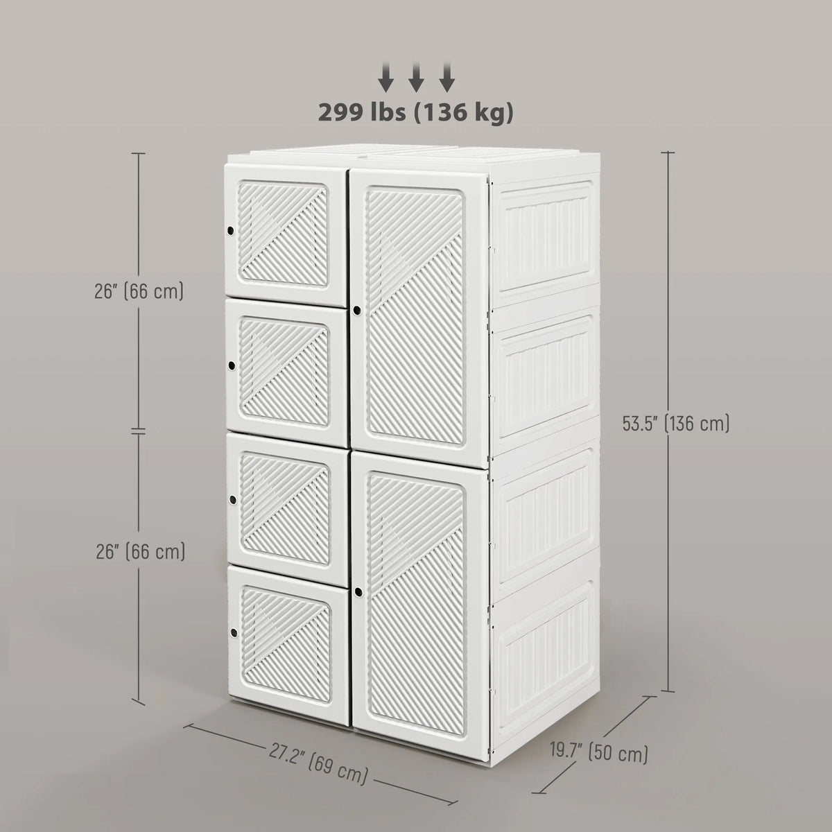 White Portable Wardrobe – Foldable Clothes Storage Organizer with 5 Compartments & Hanging Rod (United States & Canada Delivery Only)