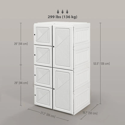 White Portable Wardrobe – Foldable Clothes Storage Organizer with 5 Compartments & Hanging Rod (United States & Canada Delivery Only)