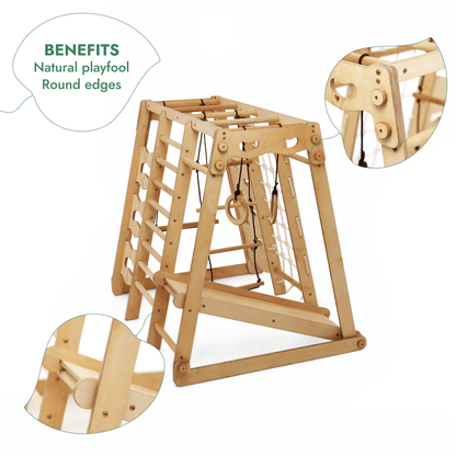 Aire de jeux d'intérieur 6-en-1 pour tout-petits : Aire de jeux + Balançoires + Toboggan + Corde + Escalier