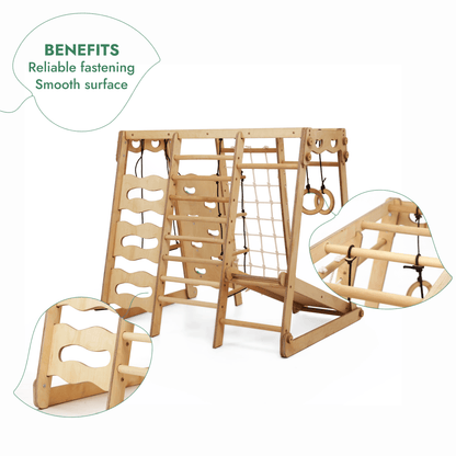 Aire de jeux d'intérieur 6-en-1 pour tout-petits : Aire de jeux + Balançoires + Toboggan + Corde + Escalier