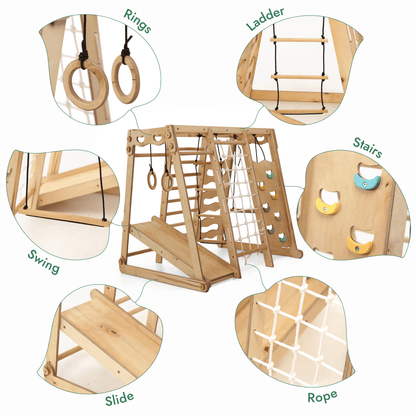 Aire de jeux d'intérieur 6-en-1 pour tout-petits : Aire de jeux + Balançoires + Toboggan + Corde + Escalier
