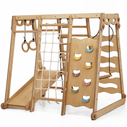 Aire de jeux d'intérieur 6-en-1 pour tout-petits : Aire de jeux + Balançoires + Toboggan + Corde + Escalier