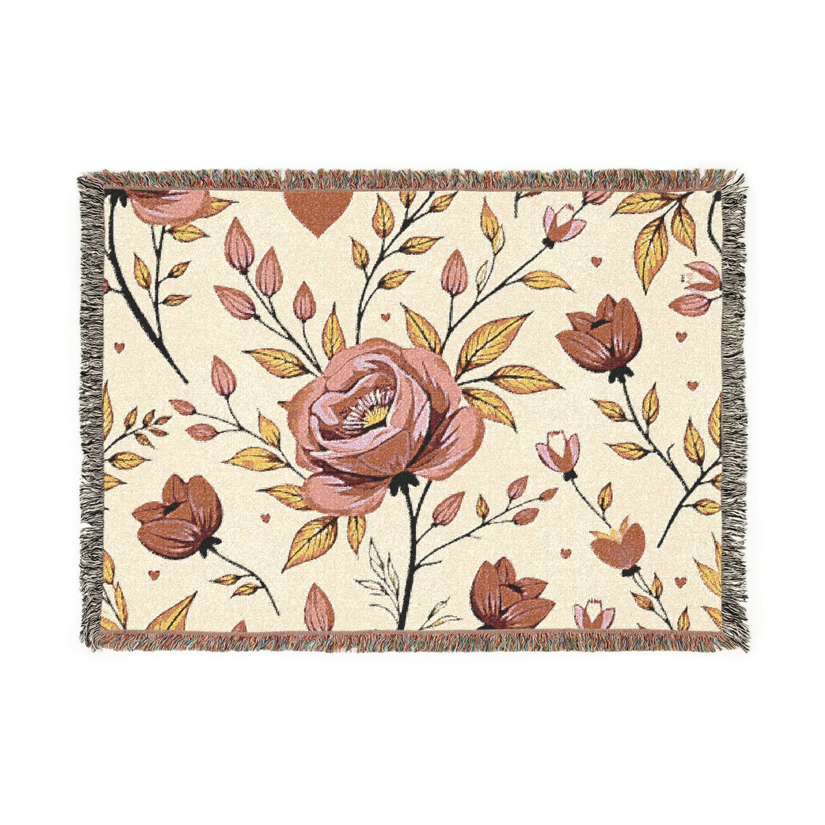 Couverture Tissée Florale — Jeté Rose Vintage