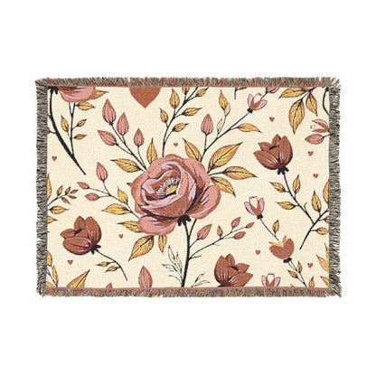 Couverture Tissée Florale — Jeté Rose Vintage