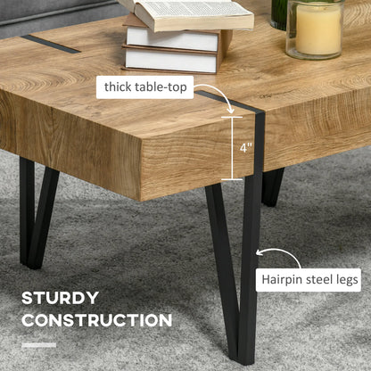 Rustic Rectangular Coffee Table – Natural Wood Center Table with Steel Hairpin Legs (United States & Canada Delivery Only)