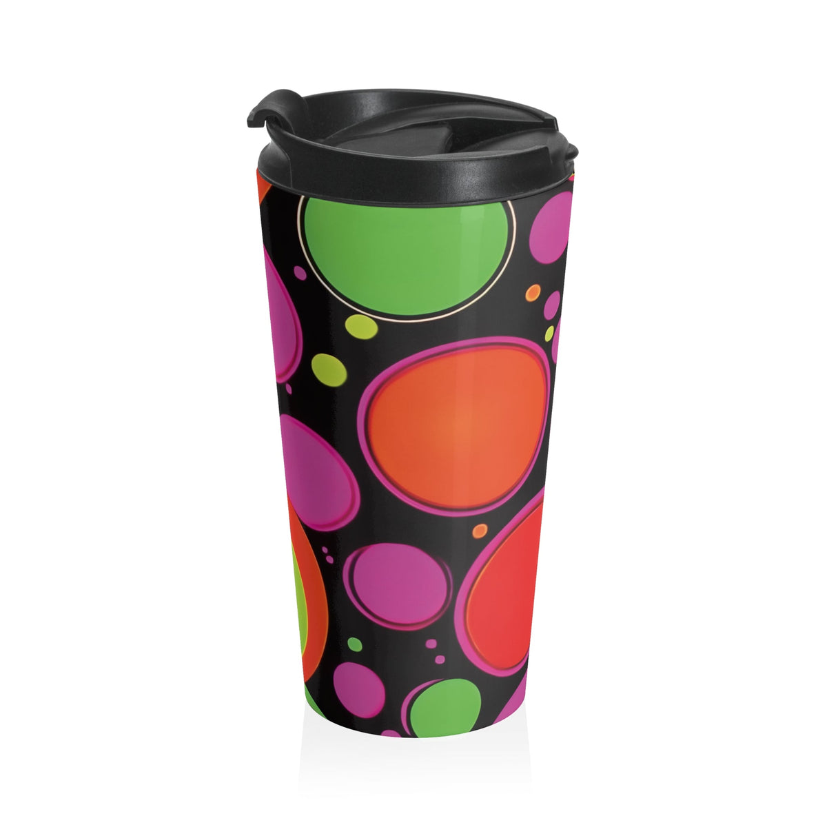 Mug de voyage en acier inoxydable Rétro bulles colorées | Gobelet à pois néon