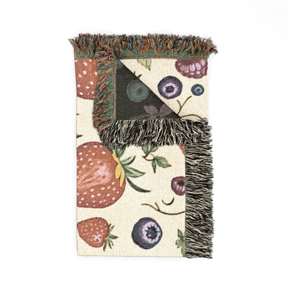 Couverture tissée "Parterre de fraises" — Jeté à motif de fruits pour cuisine, pique-nique et décoration intérieure douillette