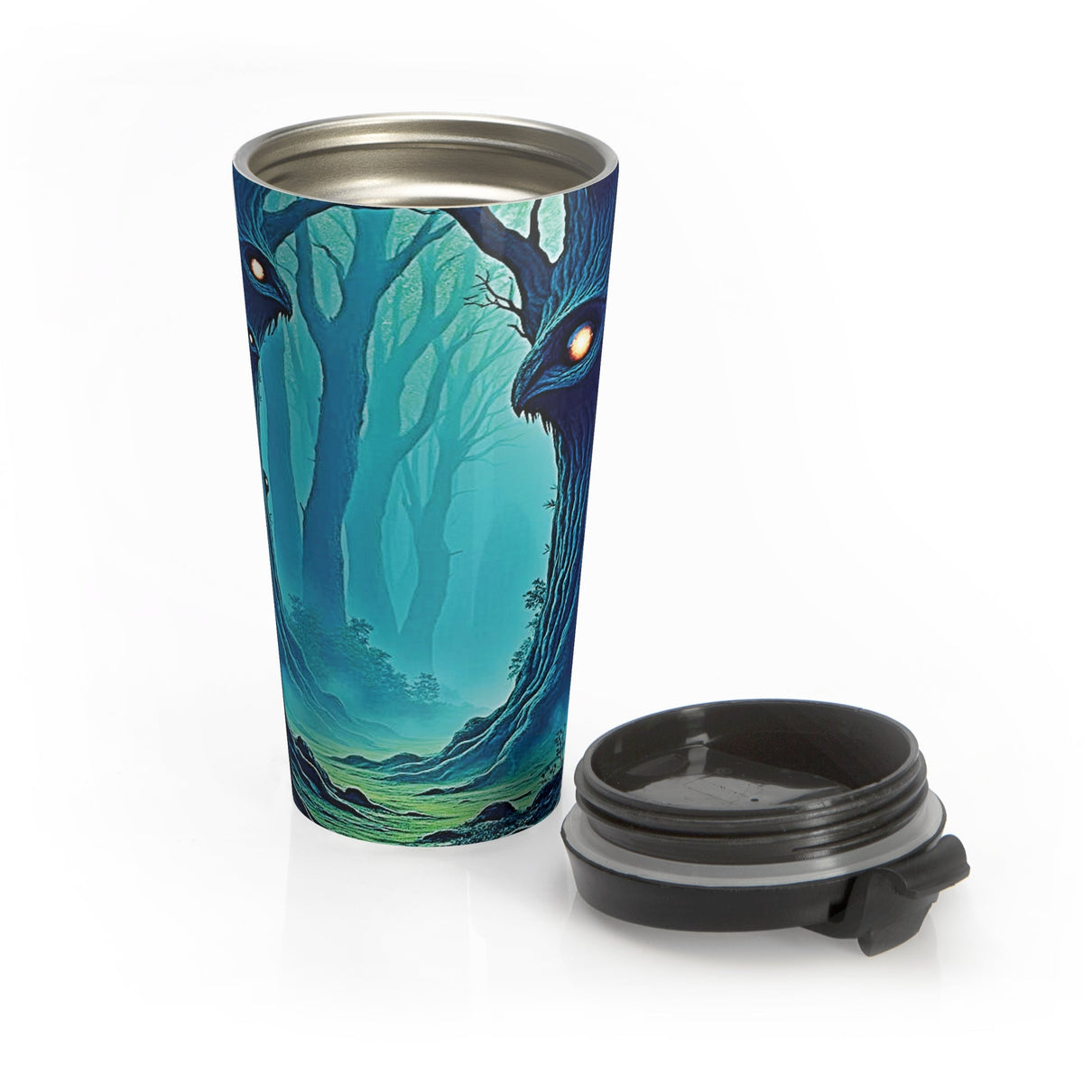 Mug de voyage — Forêt mystique avec esprits des arbres cachés Gobelet isotherme en acier inoxydable