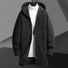 Men’s Fleece-Lined Hooded Cardigan Sweater – Mid-Length Zip-Up Winter Jacket