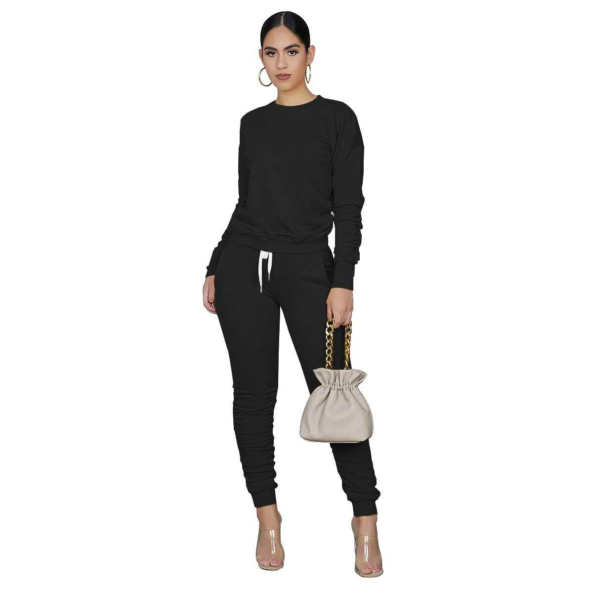 Ensemble décontracté pour femme – Pull en polaire confortable et pantalon assorti, tenue de sport