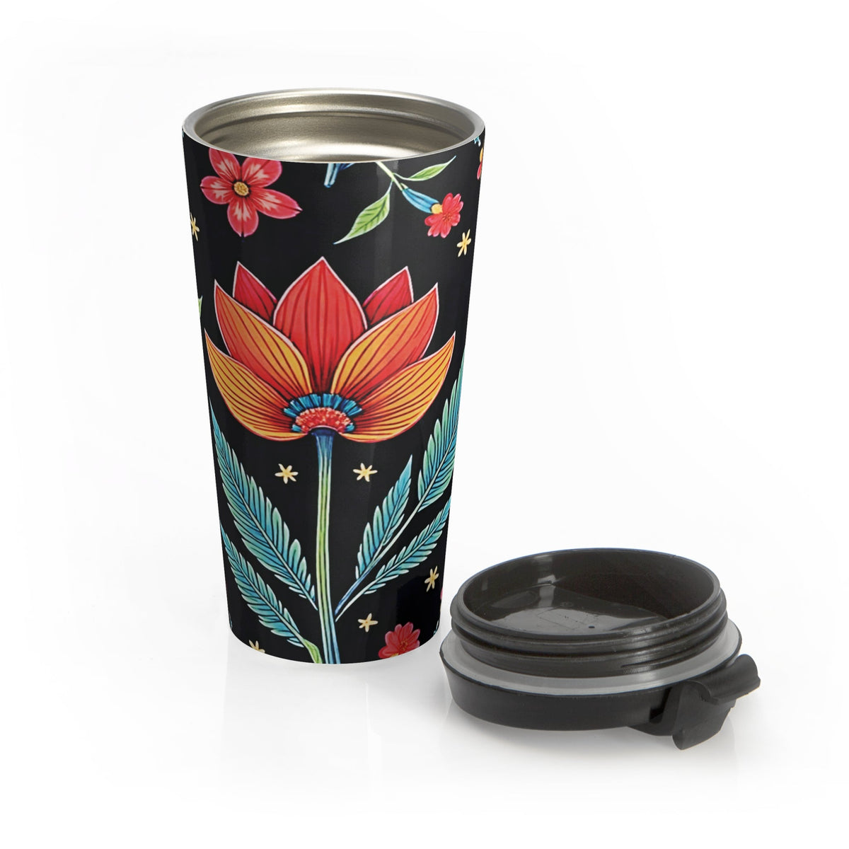 Mug de voyage en acier inoxydable à motifs floraux | Fleurs colorées