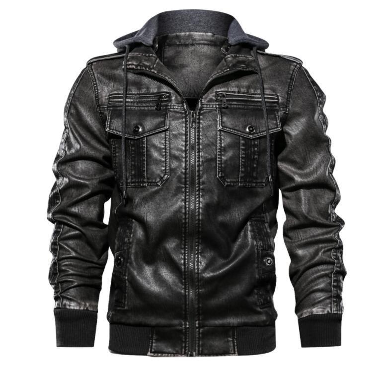 Veste à capuche en similicuir pour homme – Manteau décontracté zippé en faux cuir pour l'automne et l'hiver