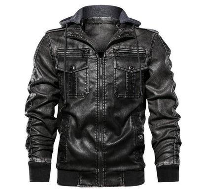 Veste à capuche en similicuir pour homme – Manteau décontracté zippé en faux cuir pour l'automne et l'hiver
