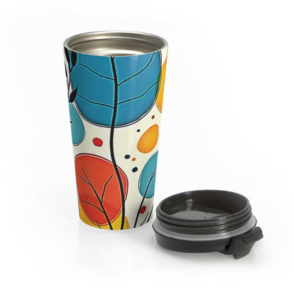 Tasse de voyage en acier inoxydable à motif de feuilles colorées | Gobelet abstrait floral