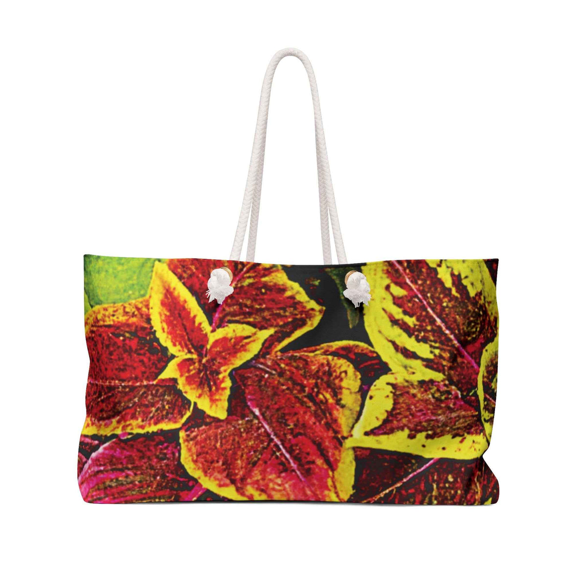 Sac de voyage à motif de feuilles de coléus panachées | Fourre-tout botanique coloré | Grand sac fourre-tout