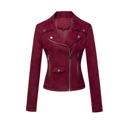 Veste en cuir suédé coupe ajustée pour femme – Veste courte style moto pour trajets quotidiens