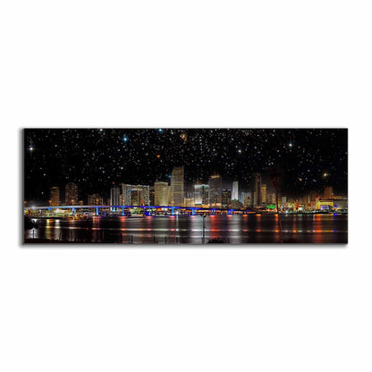 Miami la nuit - Skyline de la ville - Décoration murale sur toile - Vernis RGB