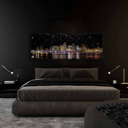 Miami la nuit - Skyline de la ville - Décoration murale sur toile - Vernis RGB