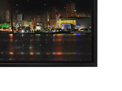 Miami la nuit - Skyline de la ville - Décoration murale sur toile - Vernis RGB