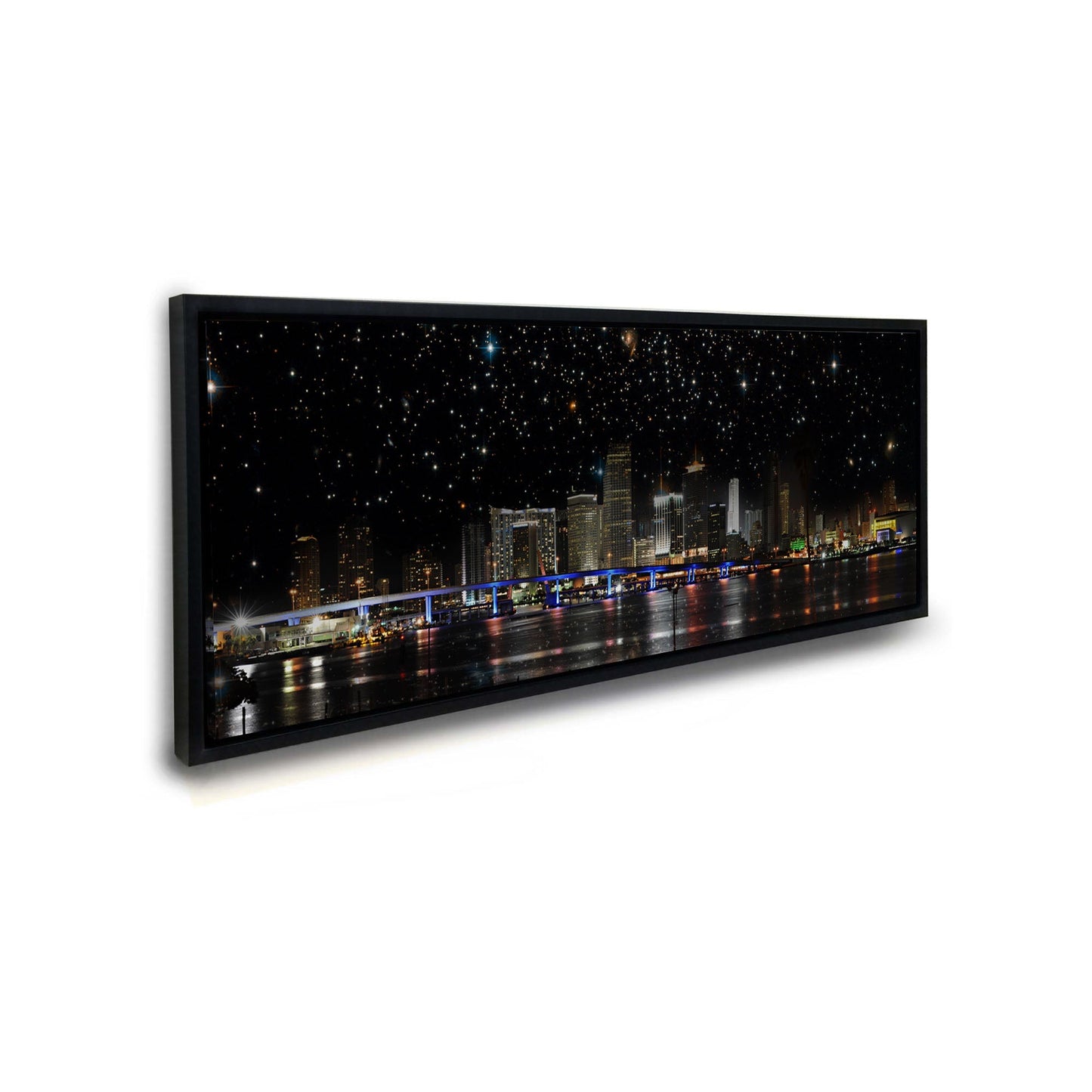 Miami la nuit - Skyline de la ville - Décoration murale sur toile - Vernis RGB