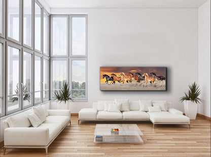Art mural-Équipe de 7 chevaux-Art sur toile de la faune