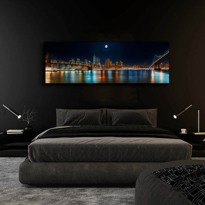 Grand Art Mural sur Toile - NYC Skyline avec la Lune - Impression sur Toile