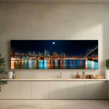 Grand Art Mural sur Toile - NYC Skyline avec la Lune - Impression sur Toile