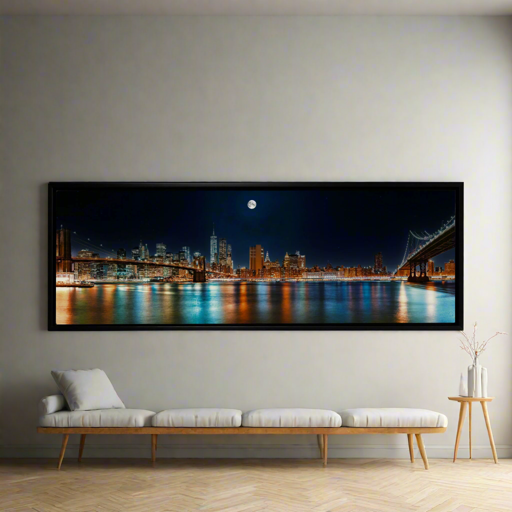 Grand Art Mural sur Toile - NYC Skyline avec la Lune - Impression sur Toile