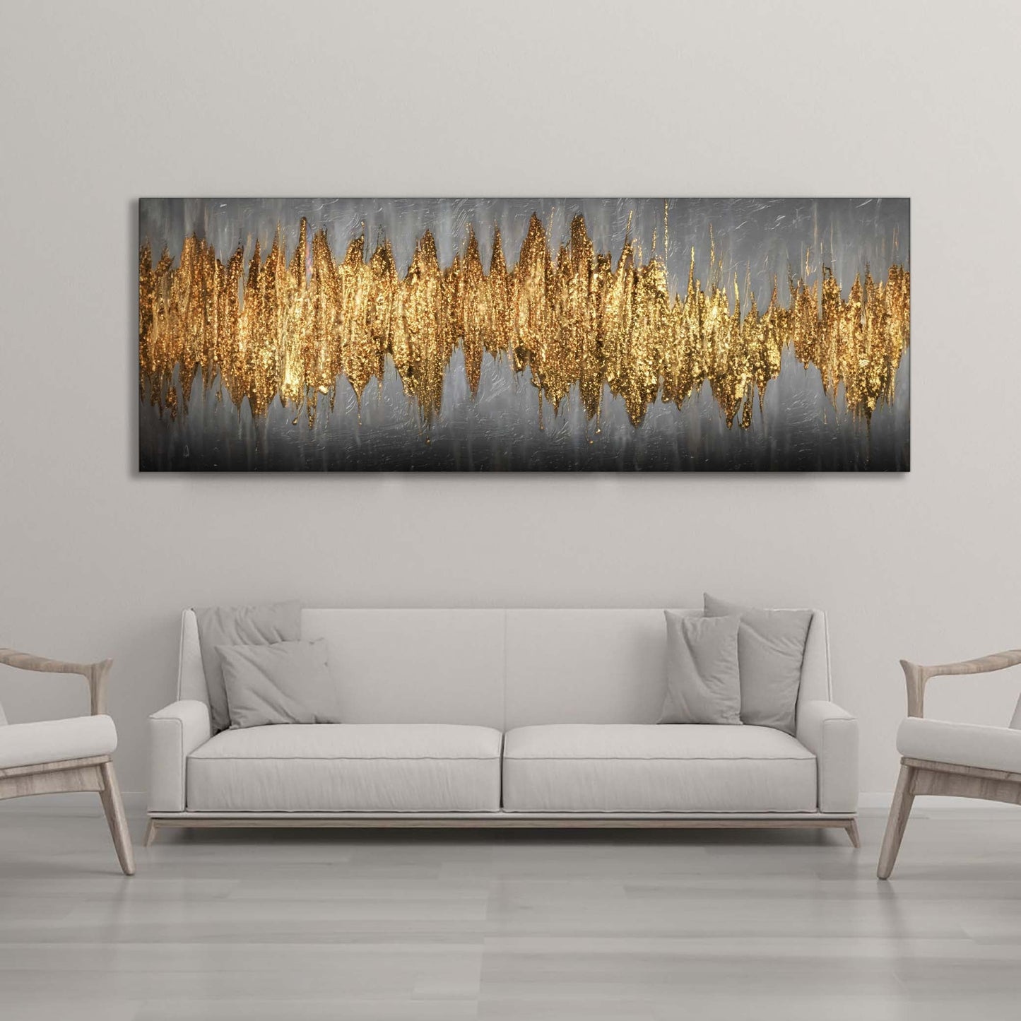 Grande œuvre d'art abstraite dorée - Art mural sur toile - Beaux-arts
