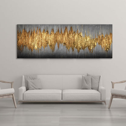 Grande œuvre d'art abstraite dorée - Art mural sur toile - Beaux-arts